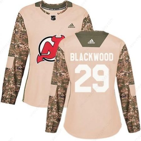 Women’s New Jersey Devils #29 Mackenzie Blackwood Adidas Authentic Mackenzie Wood Camo Veterans Day Practice Jersey