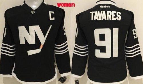 Women’s New York Islanders #91 John Tavares 2015 Reebok Black Premier Alternate Jersey