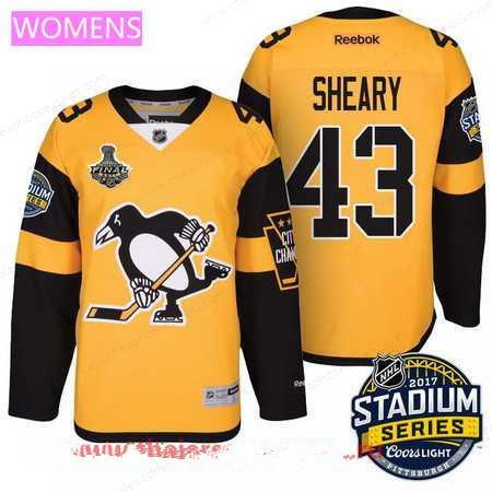 Women’s Pittsburgh Penguins #43 Conor Sheary Yellow Stadium Series 2017 Stanley Cup Finals Patch Stitched NHL Reebok Hockey Jersey