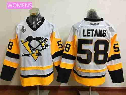 Women’s Pittsburgh Penguins #58 Kris Letang White Third 2017 Stanley Cup Finals Patch Stitched NHL Reebok Hockey Jersey