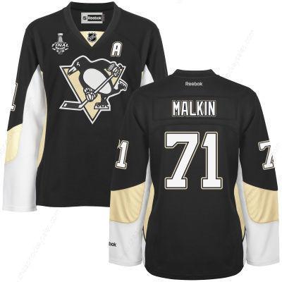 Women’s Pittsburgh Penguins #71 Evgeni Malkin Black Team Color 2017 Stanley Cup NHL Finals A Patch Jersey