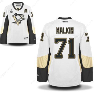 Women’s Pittsburgh Penguins #71 Evgeni Malkin White Road 2017 Stanley Cup NHL Finals A Patch Jersey