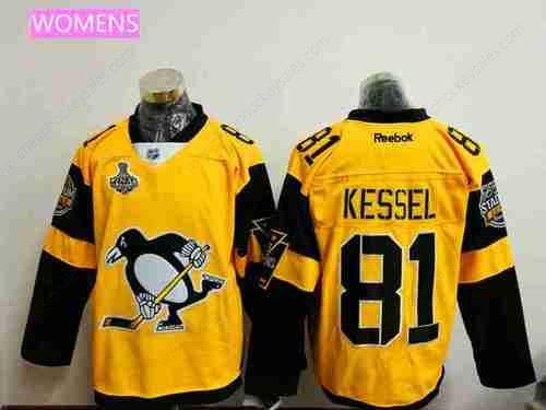 Women’s Pittsburgh Penguins #81 Phil Kessel Yellow Stadium Series 2017 Stanley Cup Finals Patch Stitched NHL Reebok Hockey Jersey