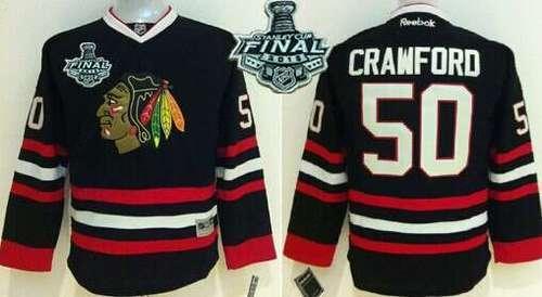 Youth Chicago Blackhawks #50 Corey Crawford 2015 Stanley Cup Black Jersey