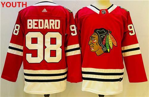 Youth Chicago Blackhawks #98 Connor Bedard Red Black Stitched Jersey