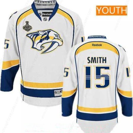 Youth Nashville Predators #15 Craig Smith White 2017 Stanley Cup Finals Patch Stitched NHL Reebok Hockey Jersey