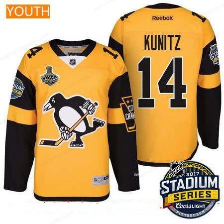 Youth Pittsburgh Penguins #14 Chris Kunitz Yellow Stadium Series 2017 Stanley Cup Finals Patch Stitched NHL Reebok Hockey Jersey