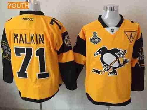 Youth Pittsburgh Penguins #71 Evgeni Malkin Yellow Stadium Series 2017 Stanley Cup Finals Patch Stitched NHL Reebok Hockey Jersey